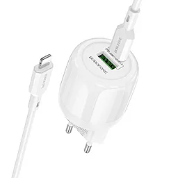 Сетевое зарядное устройство Borofone BA94A 30w PD/QC USB-C/USB-A ports fast charger + USB-C to Lightning cable white - фото Сетевое зарядное устройство Borofone BA94A 30w PD/QC USB-C/USB-A ports fast charger + USB-C to Lightning cable white