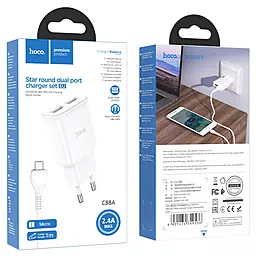 Сетевое зарядное устройство Hoco C88A 2.4a 2xUSB-A ports charger + micro USB cable white - миниатюра 6 Сетевое зарядное устройство Hoco C88A 2.4a 2xUSB-A ports charger + micro USB cable white - миниатюра 6