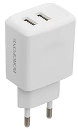 Мережевий зарядний пристрій Borofone BA3A 2USB 2.4A White