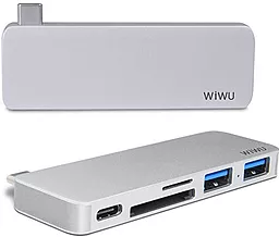 Мультипортовый USB Type-C хаб WIWU Dock T6 USB-C/SD/2xUSB3.0 Silver - миниатюра 2