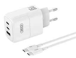 Мережевий зарядний пристрій XO L139 65w GaN PD/QC 2xUSB-C/USB-A ports charger + USB-C to USB-C cable white - фото Мережевий зарядний пристрій XO L139 65w GaN PD/QC 2xUSB-C/USB-A ports charger + USB-C to USB-C cable white