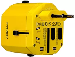 Мережевий зарядний пристрій Momax 1-World Travel Adapter AC port 2.5a 2xUSB-A (UK/EU/US/JP/CN/AU) Yellow (UA1Y)