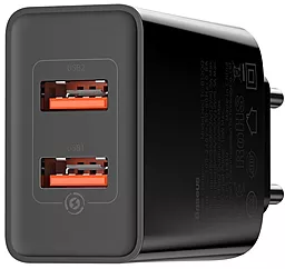 Сетевое зарядное устройство с быстрой зарядкой Baseus Speed Mini 18w 2xUSB-A ports charger black (CCFS-V01) - фото Сетевое зарядное устройство с быстрой зарядкой Baseus Speed Mini 18w 2xUSB-A ports charger black (CCFS-V01)