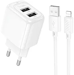 Сетевое зарядное устройство Hoco CS51A 2.4a 2xUSB-A prots home charger + Lightning cable white - фото Сетевое зарядное устройство Hoco CS51A 2.4a 2xUSB-A prots home charger + Lightning cable white