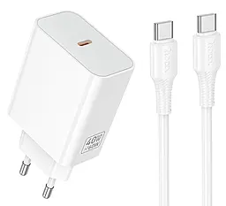 Сетевое зарядное устройство Hoco C162A 40w GaN PD USB-C fast charger + USB-C to USB-C cable white - фото Сетевое зарядное устройство Hoco C162A 40w GaN PD USB-C fast charger + USB-C to USB-C cable white
