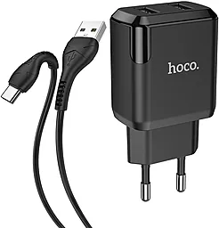 Сетевое зарядное устройство Hoco N7 Speedy 2USB + USB Type-C Cable Black - миниатюра 5