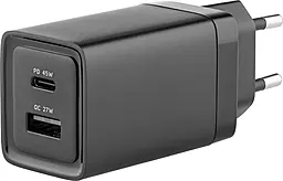 Мережевий зарядний пристрій Glasscove 45w GaN PD USB-C/USB-A ports cahrger + USB-C to USB-C fast charger black (TC-092CA) - фото Мережевий зарядний пристрій Glasscove 45w GaN PD USB-C/USB-A ports cahrger + USB-C to USB-C fast charger black (TC-092CA)
