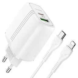Сетевое зарядное устройство Hoco N11 20w PD USB-C/USB-A ports charger + USB-C to Lightning cable white