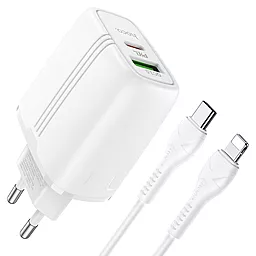 Сетевое зарядное устройство Hoco N11 20w PD USB-C/USB-A ports charger + USB-C to Lightning cable white - фото Сетевое зарядное устройство Hoco N11 20w PD USB-C/USB-A ports charger + USB-C to Lightning cable white