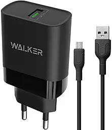 Мережевий зарядний пристрій Walker WH-35 15w QC3.0 USB-A wireless charger + micro USB cable black
