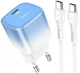 Сетевое зарядное устройство Hoco C101A 20w PD USB-C fast charger + USB-C to USB-C cable Ice blue - фото Сетевое зарядное устройство Hoco C101A 20w PD USB-C fast charger + USB-C to USB-C cable Ice blue