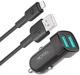 Автомобильное зарядное устройство Ridea RCC-21312 2.4a 2xUSB-A ports charger + Lightning cable Black - фото Автомобильное зарядное устройство Ridea RCC-21312 2.4a 2xUSB-A ports charger + Lightning cable Black