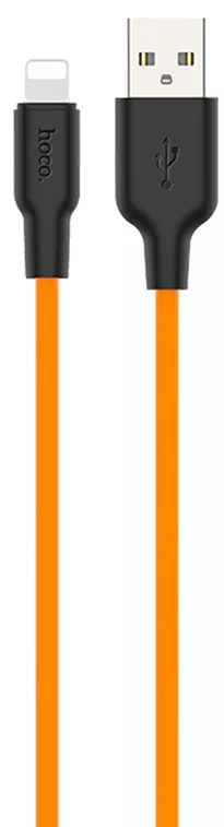 Кабель Hoco X21 Plus Silicone USB-A - Lightning 12w 2.4a 1м cable Black/Orange - фото 1