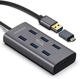 USB Type-C + USB-A хаб Promate 7-in-1 gray (ezhub-7.grey)