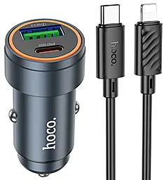 Автомобільний зарядний пристрій Hoco Z57A 30w PD USB-C/USB-A ports car charge + USB-C to Lightning cable metal grey - фото Автомобільний зарядний пристрій Hoco Z57A 30w PD USB-C/USB-A ports car charge + USB-C to Lightning cable metal grey