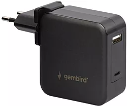 Мережевий зарядний пристрій Gembird 60w PD USB-C/USB-A ports fast charger ports charger + adapter and cable black (NPA-PD60-01)