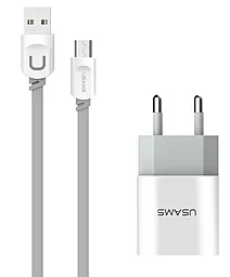 Мережевий зарядний пристрій Usams J-TU 2USB 2.4A + Micro USB Cable EU White