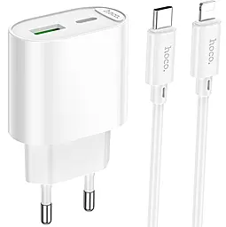 Сетевое зарядное устройство Hoco C109A 20w PD USB-C/USB-A ports charger + USB-C to Lightning cable white - фото Сетевое зарядное устройство Hoco C109A 20w PD USB-C/USB-A ports charger + USB-C to Lightning cable white