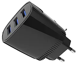 Сетевое зарядное устройство Aspor A813 17w 3xUSB-A ports home charger black - фото Сетевое зарядное устройство Aspor A813 17w 3xUSB-A ports home charger black
