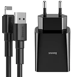 Сетевое зарядное устройство Baseus Speed Mini Dual USB Charger 10.5W + Lightning Cable Black