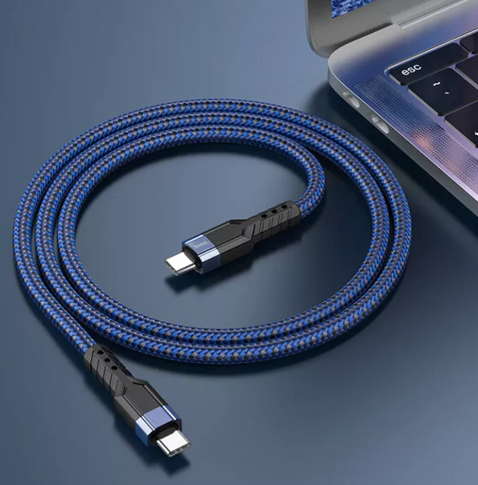 Кабель Hoco U110 USB Type-C - Type-C 60w 3a 1.2м PD cable Blue - фото 5