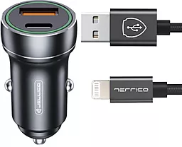 Автомобільний зарядний пристрій Jellico F4 20w 3.1A USB-C/USB-A ports + lightning cable black