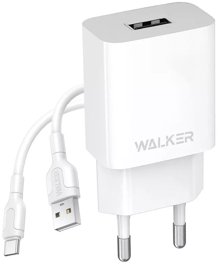 Сетевое зарядное устройство Walker WH-26 2.1a USB-A charger + USB-C cable white - фото 1