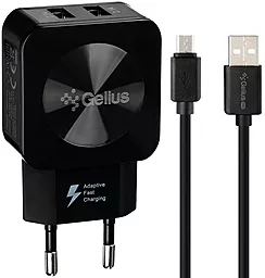 Сетевое зарядное устройство Gelius GU-HC02 Ultra Prime 2.1a 2xUSB-A ports charger + micro USB cable black