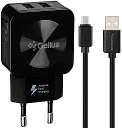 Сетевое зарядное устройство Gelius GU-HC02 Ultra Prime 2.1a 2xUSB-A ports charger + micro USB cable black - фото Сетевое зарядное устройство Gelius GU-HC02 Ultra Prime 2.1a 2xUSB-A ports charger + micro USB cable black