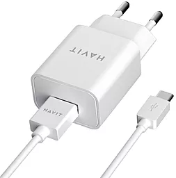 Сетевое зарядное устройство Havit HV-ST113 2a home charger + USB-C cable White - фото Сетевое зарядное устройство Havit HV-ST113 2a home charger + USB-C cable White