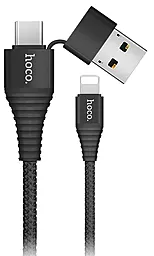 Універсальний кабель Hoco U26 2-in-1 USB-A/Type-C - Lightning 12w 2.4a 1м сable Black - фото Універсальний кабель Hoco U26 2-in-1 USB-A/Type-C - Lightning 12w 2.4a 1м сable Black