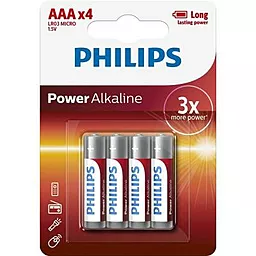 Батарейки Philips AAA / LR03 Power Alkaline 4шт (LR03P4B/10)