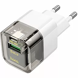 Сетевое зарядное устройство Hoco C131A 30w PD USB-C/USB-A ports charger transparent black - фото Сетевое зарядное устройство Hoco C131A 30w PD USB-C/USB-A ports charger transparent black