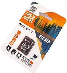Карта памяти Mibrand microSDHC 8GB Class 4 + SD-адаптер (MICDC4/8GB-A)