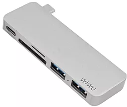Мультипортовый USB Type-C хаб (концентратор) WIWU Dock T6 USB-C/SD/2xUSB3.0 Silver