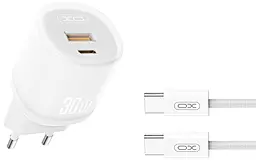 Мережевий зарядний пристрій XO L151 30w GaN PD USB-C/USB-A ports charger + USB-C to USB-C cable white - фото Мережевий зарядний пристрій XO L151 30w GaN PD USB-C/USB-A ports charger + USB-C to USB-C cable white