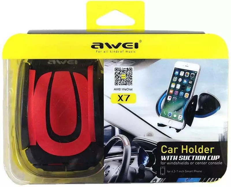 Держатель Awei X7 Car Mobile Holder With Suction Cup Black/Red - фото 3