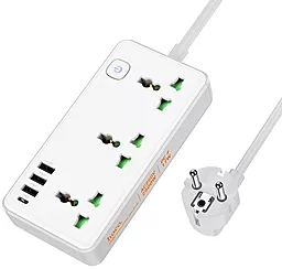 Сетевой фильтр (удлинитель) Hoco AC7A 1.5м 3 розетки 3USB-A/USB-C с выключателем белый - фото Сетевой фильтр (удлинитель) Hoco AC7A 1.5м 3 розетки 3USB-A/USB-C с выключателем белый