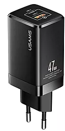 Сетевое зарядное устройство с быстрой зарядкой Usams T41 47w GaN PD USB-C/USB-A ports fast charger black (US-CC137) - фото Сетевое зарядное устройство с быстрой зарядкой Usams T41 47w GaN PD USB-C/USB-A ports fast charger black (US-CC137)