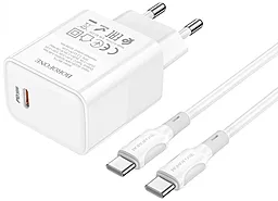 Мережевий зарядний пристрій з швидкою зарядкою Borofone BA77A 30W PD/QC 3A USB-C + USB-C cable White - мініатюра 2