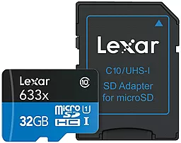 Карта пам'яті Lexar microSDHC 32GB 633x Class 10 UHS-I U1 + SD-адаптер (LSDMI32GBBEU633A)