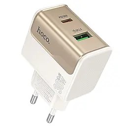 Сетевое зарядное устройство Hoco CS73A Star Speed 30w GaN PD USB-C/USB-A ports charger white - фото Сетевое зарядное устройство Hoco CS73A Star Speed 30w GaN PD USB-C/USB-A ports charger white