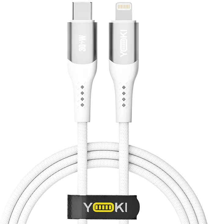 Кабель Yoki YK-SO15 SOLID USB Type-C - Lightning 30w 3a 1.2м PD сable White - фото 1