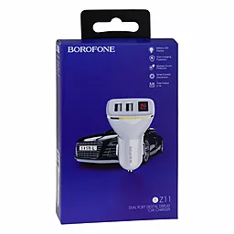 Автомобильное зарядное устройство Borofone BZ11 Digital Display 2USB 2.1A White - миниатюра 4