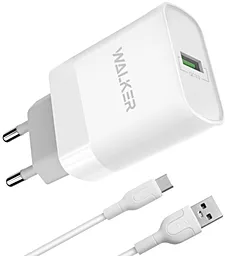 Сетевое зарядное устройство Walker WH-35 15w QC3.0 USB-A wireless charger + USB - C cable white - миниатюра 3