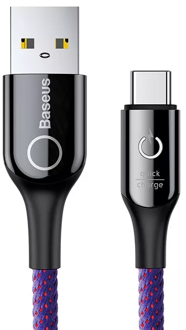 Кабель Baseus Light Intelligent Power-Off USB-A - Type-C 12w 2.4a 1м cable Purple (CATCD-05) - фото 1