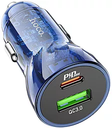 Автомобильное зарядное устройство Hoco Z47A Transparent 30W PD+QC3.0 Blue