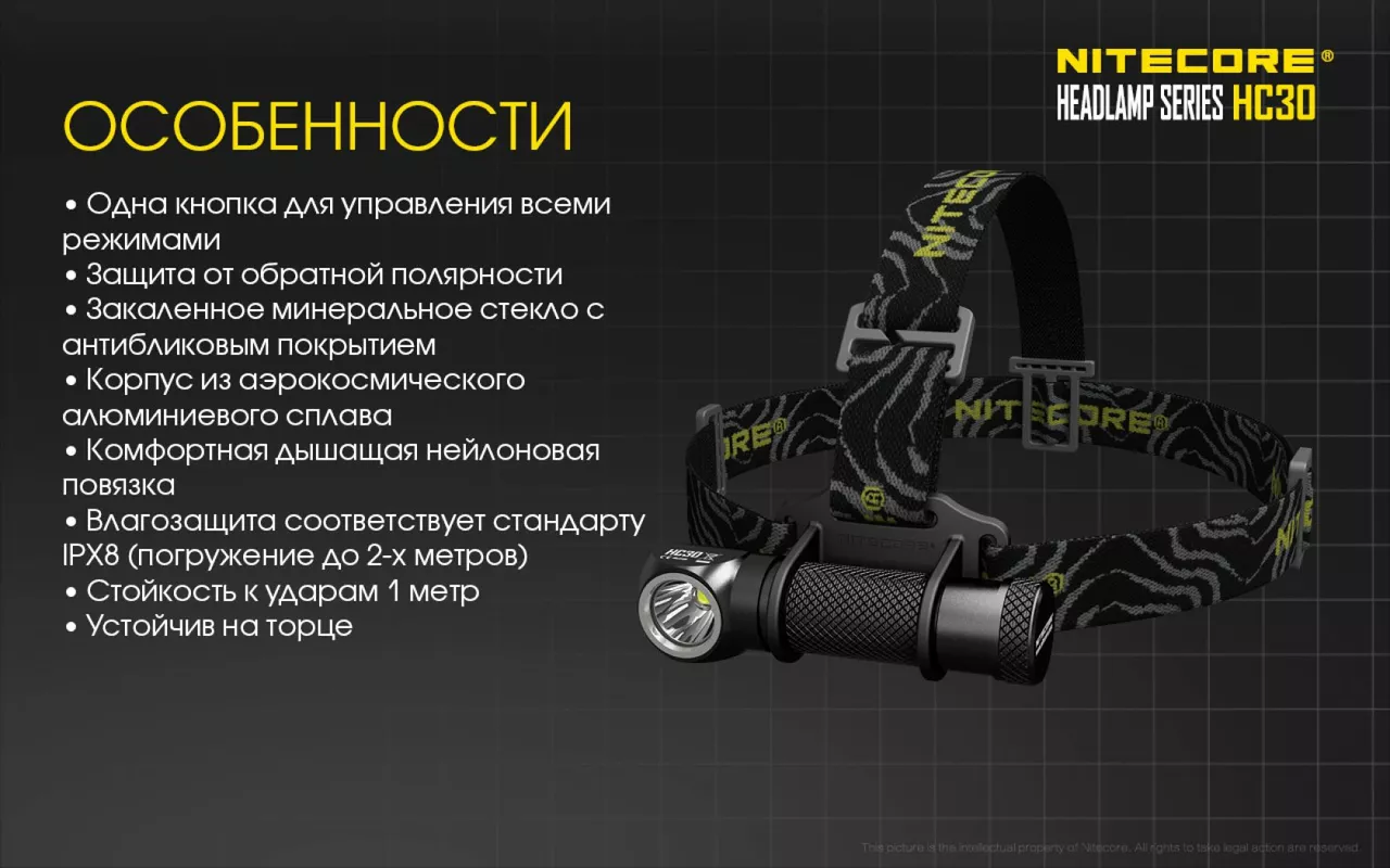Налобний ліхтарик Nitecore HC30w (Cree XM-L2 U2) (1x18650, 2xCR123) теплий білий - фото 21