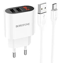Мережевий зарядний пристрій Borofone BA63A Richy Dual USB Port + LCD Display + USB Type-C Cable White