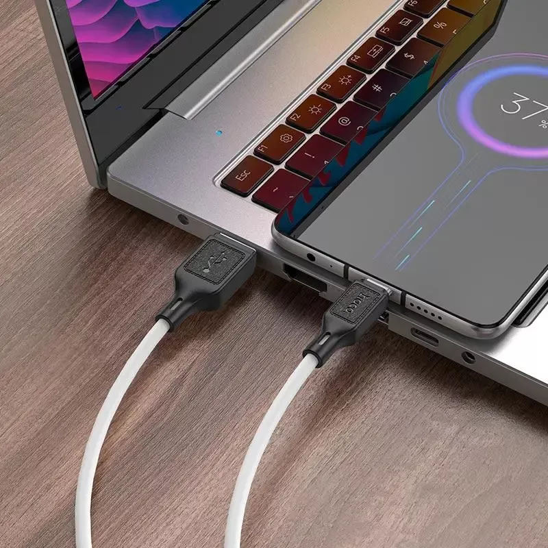 Кабель Hoco X90 Cool Silicone USB-A - micro USB 12w 2.4a 1м cable White - фото 4